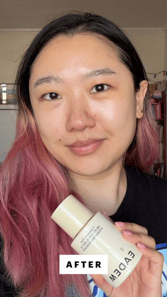 Han after applying the Eadam Cashmere Peel Milky Exfoliant Hydrating Essence