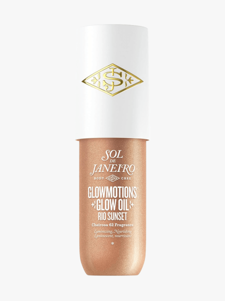 Sol de Janeiro GlowMotions Glow Body Oil in branded component on a light gray background